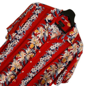 Zara M Red Floral Hawaiian Casual Button Up Women’s Shirt, Colorful Tropical b30